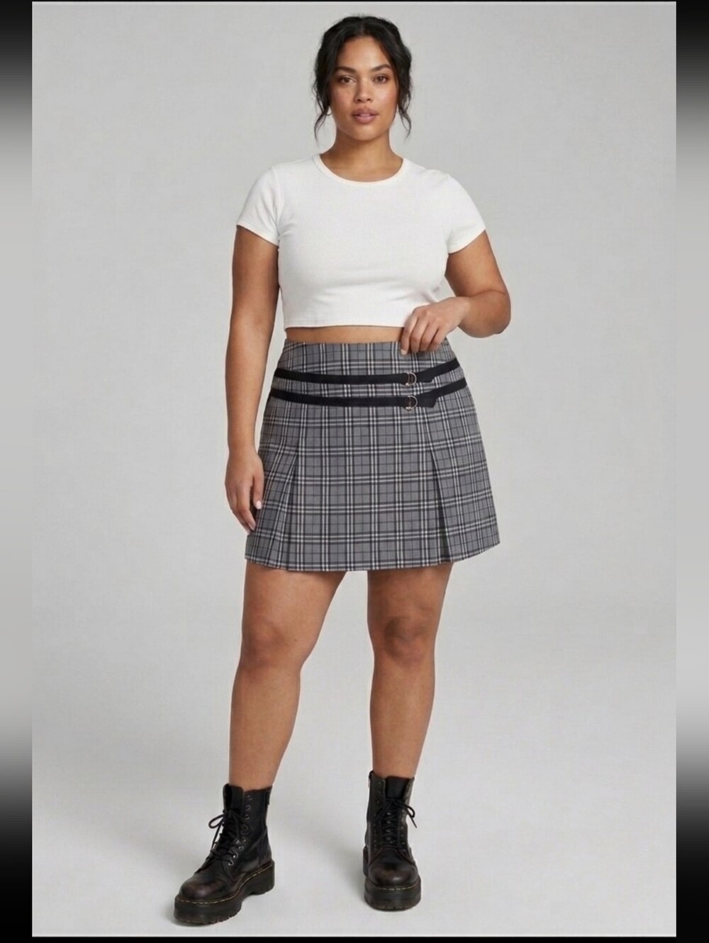 AE Sport & Co Vintage Plaid Pleated Mini Skirt Size 16 Grey Blue Made in Canada